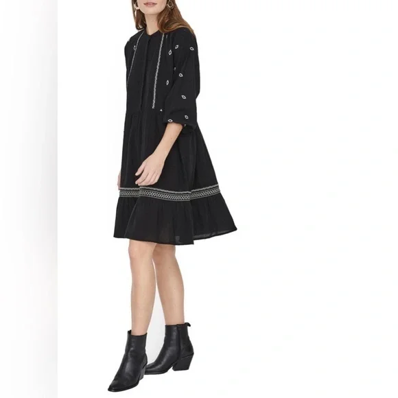 Vero Moda | Dresses | Vero Moda Santorini Embroidered Boho 34 Sleeves Tunic  Dressblack Size S | Poshmark